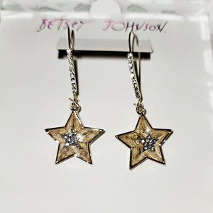 BETSEY Johnson Gold Tone Celestial Punk Star Hook Drop Earrings NIB